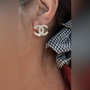 CC Gold and Pearl Women's Stud Earrings